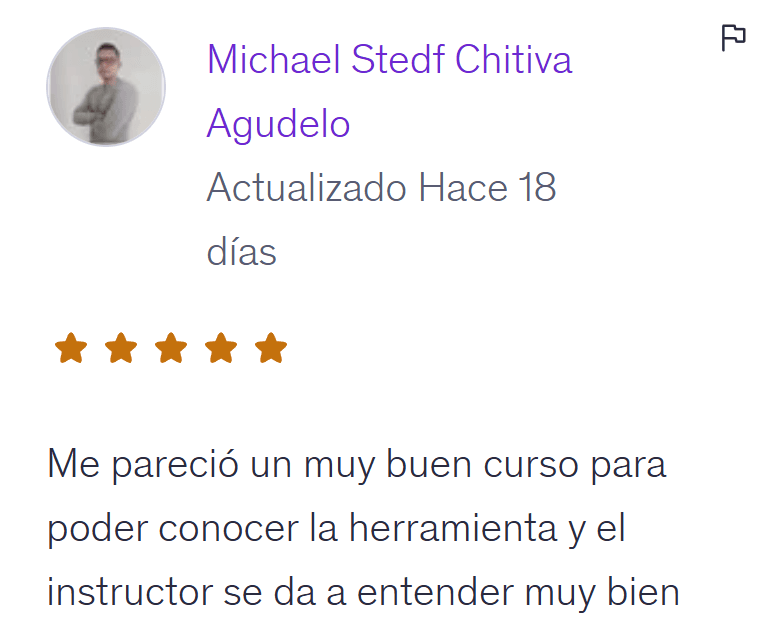 Reseña de cinco estrellas en Udemy de Michael Stedf Chitiva